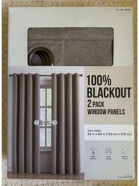 100% Blackout Curtains 52x84 2 Pack Magnetic Closure Beige Window Panels
